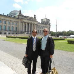 Rais with Dr. Rick Halperin, Director of Embry Human Rights Program at SMU outside the German Parliament following a press conference with local media, the commissioner of German Human Rights and members of Parliament, Berlin, Germany, 2011